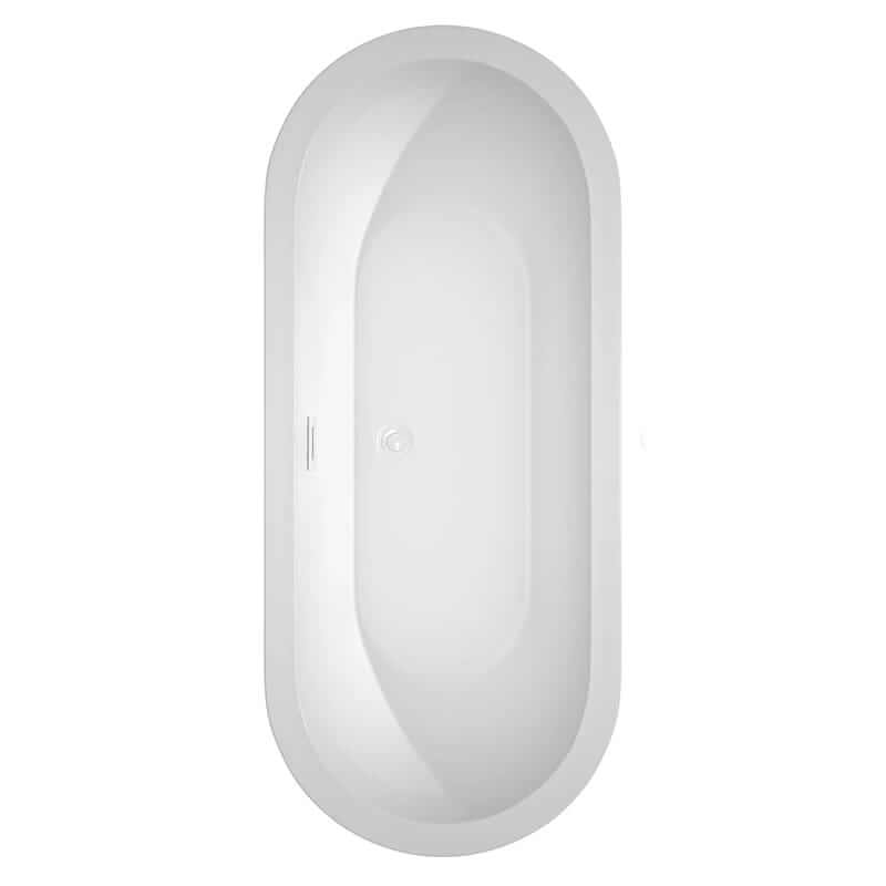 Soho 72 Inch Freestanding Acrylic White Bathtub With Shiny White Trim and Brushed Gold Faucet Top View