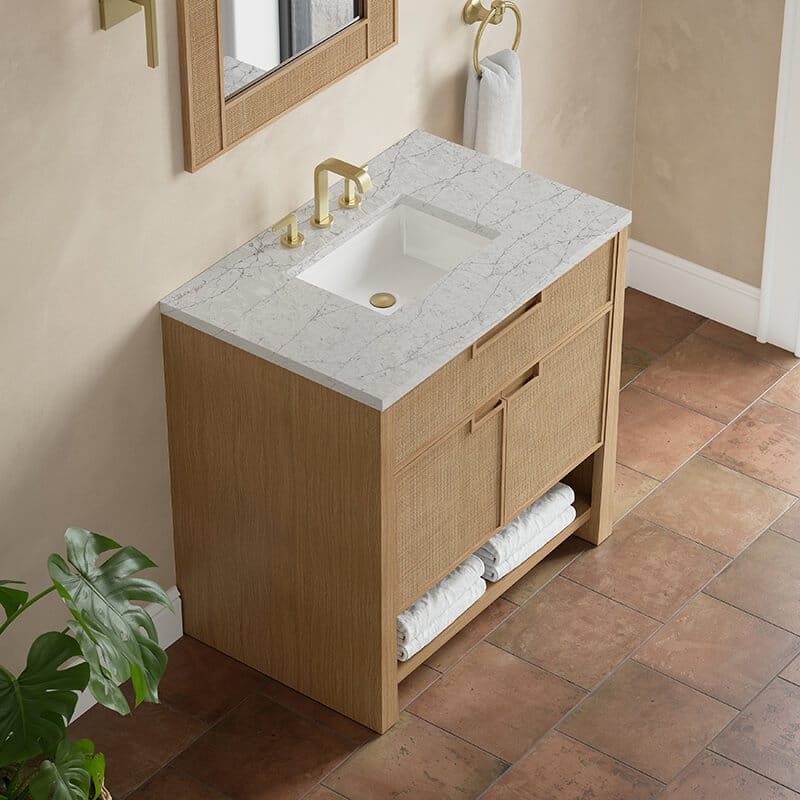 Solene 36" Single Vanity in Seaside Oak With Eternal Jasmine Pearl Quartz Top