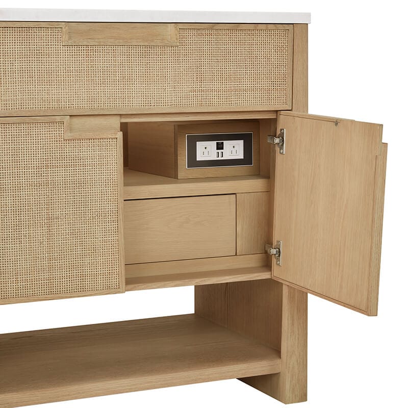 Solene 36" Single Vanity in Seaside Oak With Integrated 120V Outlet With USB Ports