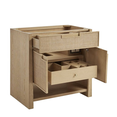 Solene 36" Single Vanity Seaside Oak Open Drawer
