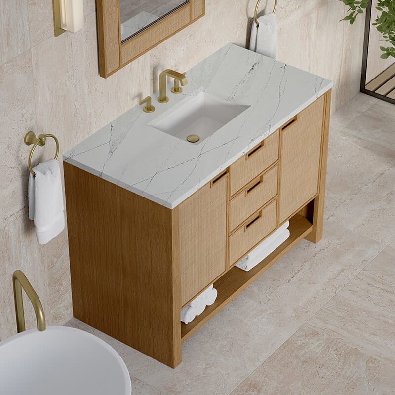 Solene 48 Inch Single Vanity in Seaside Oak With Ethereal Noctis Quartz Top