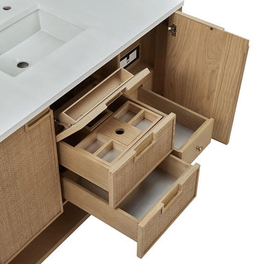 Solene 48 Inch Single Vanity Seaside Oak Open Drawer Countertop