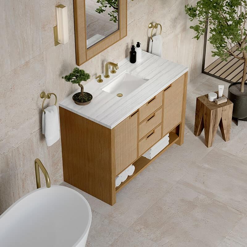 Solene 48" Single Vanity Seaside Oak Arctic Fall Solid Surface Top
