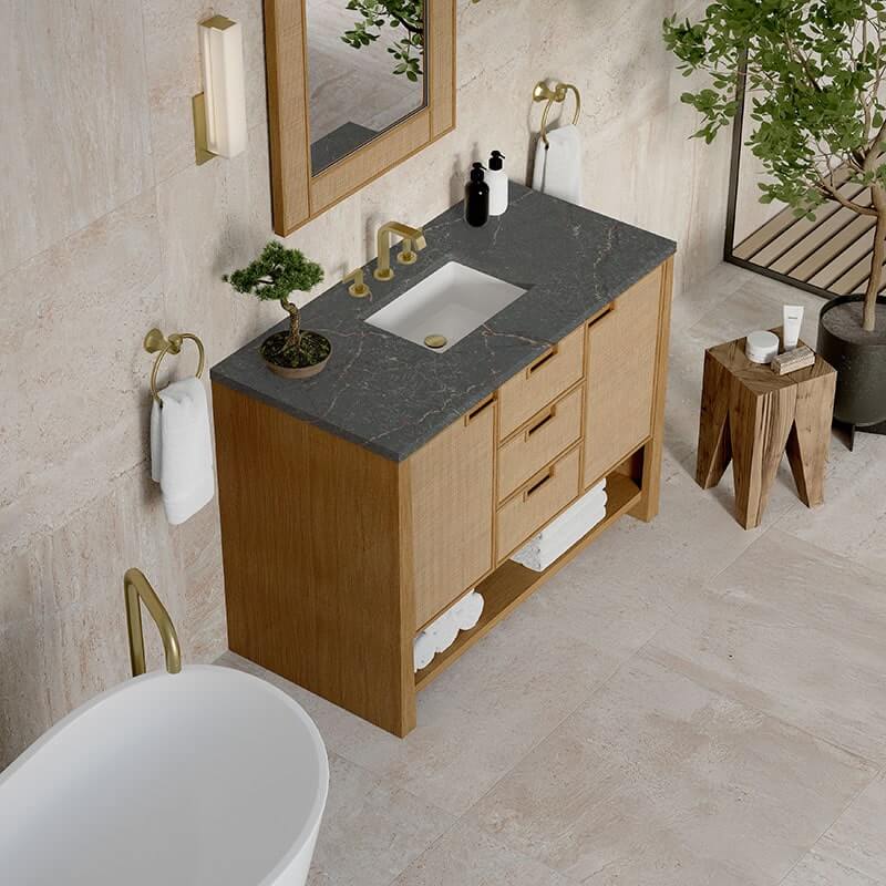 Solene 48" Single Vanity Seaside Oak Parisien Bleu Silestone Top