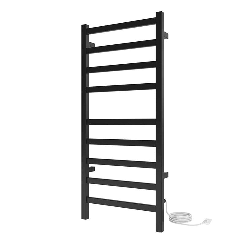 Square 18 X 40 Towel Warmer Matte Black Plug-in Corner View