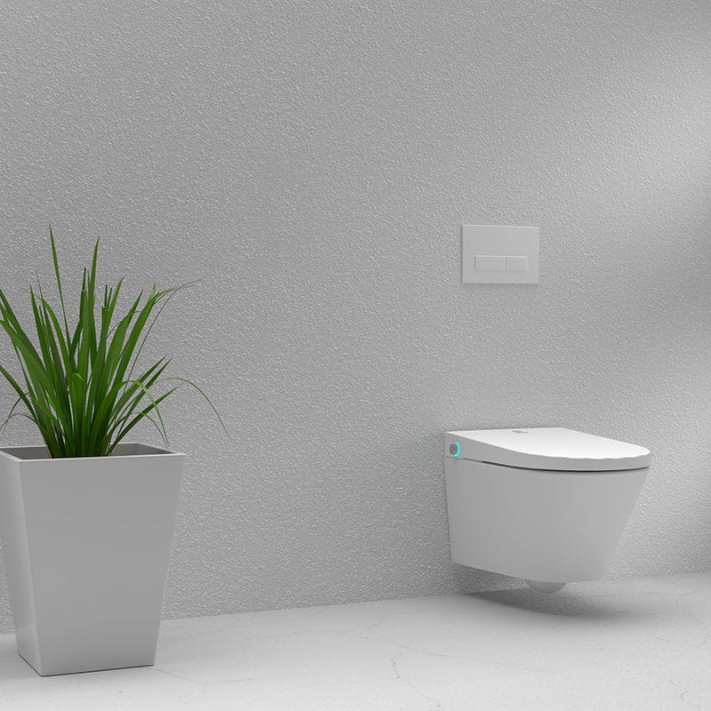 swan wall hung bidet toilet corner view lifestyle with white square controls