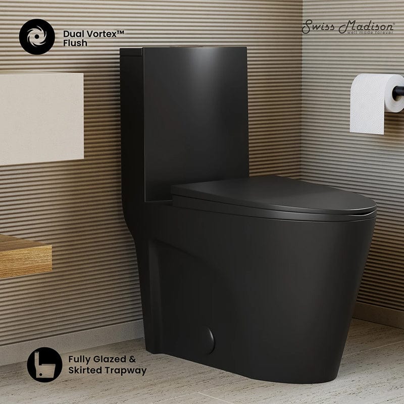 Swiss Madison St. Tropez One-Piece Elongated Toilet Vortex™ Dual-Flush 1.1/1.6 gpf in Matte Black