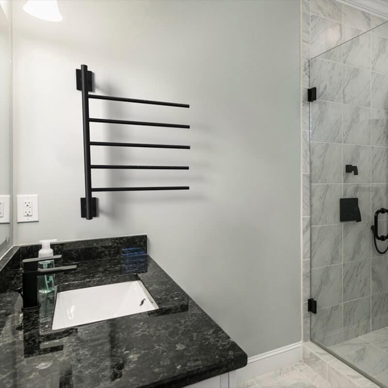 Swivel Bar SB5 in Matte Black Front View Beside Sink