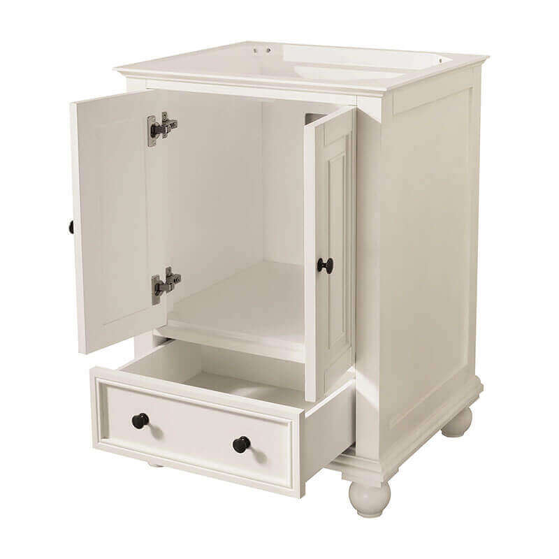 Thompson 24 Inch Single Vanity French White Cabinet Only Open Drawer