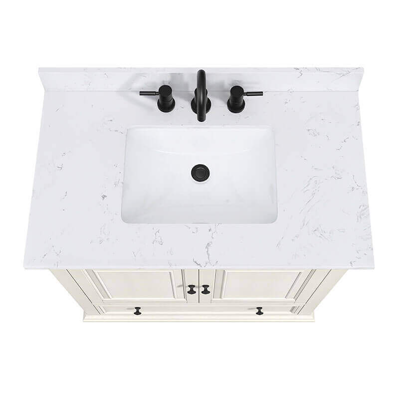 Thompson 36 Inch Single Vanity French White in Cala White Engineered Stone