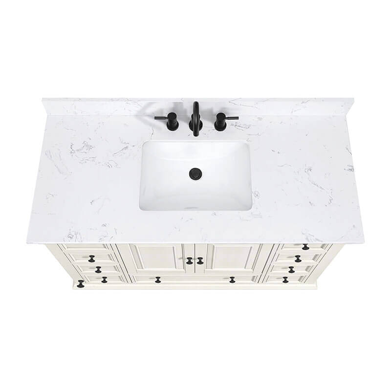 Thompson 48 Inch Single Vanity French White in Cala White Engineered Stone