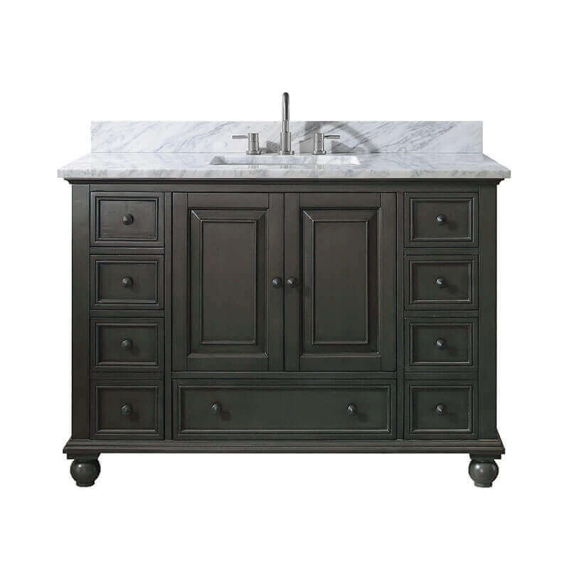 Thompson 48 Single Vanity Charcoal Glaze in Carrara White Marble Front View