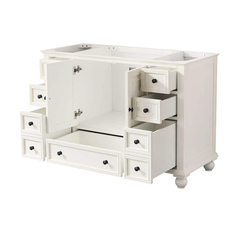 Thompson 48 Single Vanity French White Cabinet Only Open Drawer