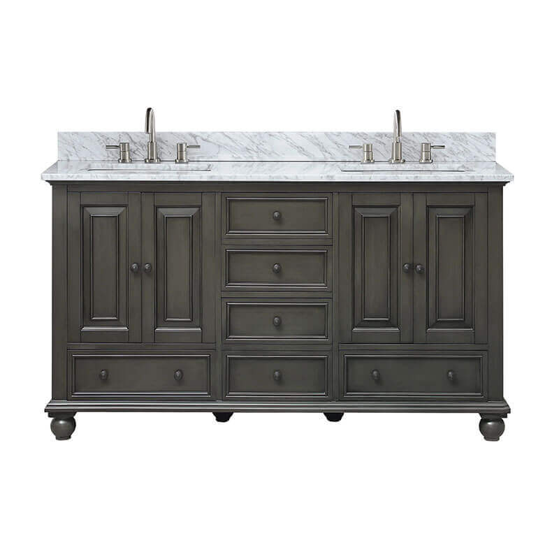 Thompson 60 Inch Double Vanity Charcoal Glaze in Carrara White Marble Front View