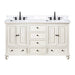 Thompson 60 Inch Double Vanity French White in Cala White Engineered Stone Front View