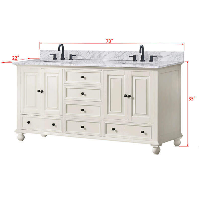Thompson 72 Double Vanity French White in Carrara White Marble Dimension