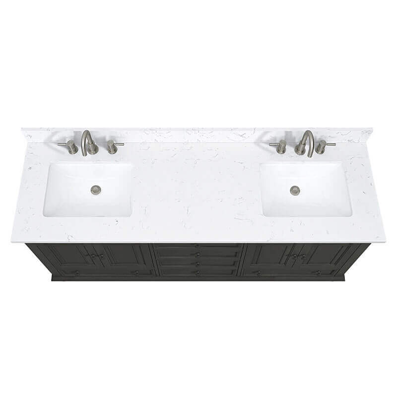 Thompson 72 Inch Double Vanity Charcoal Glaze in Cala White Engineered Stone