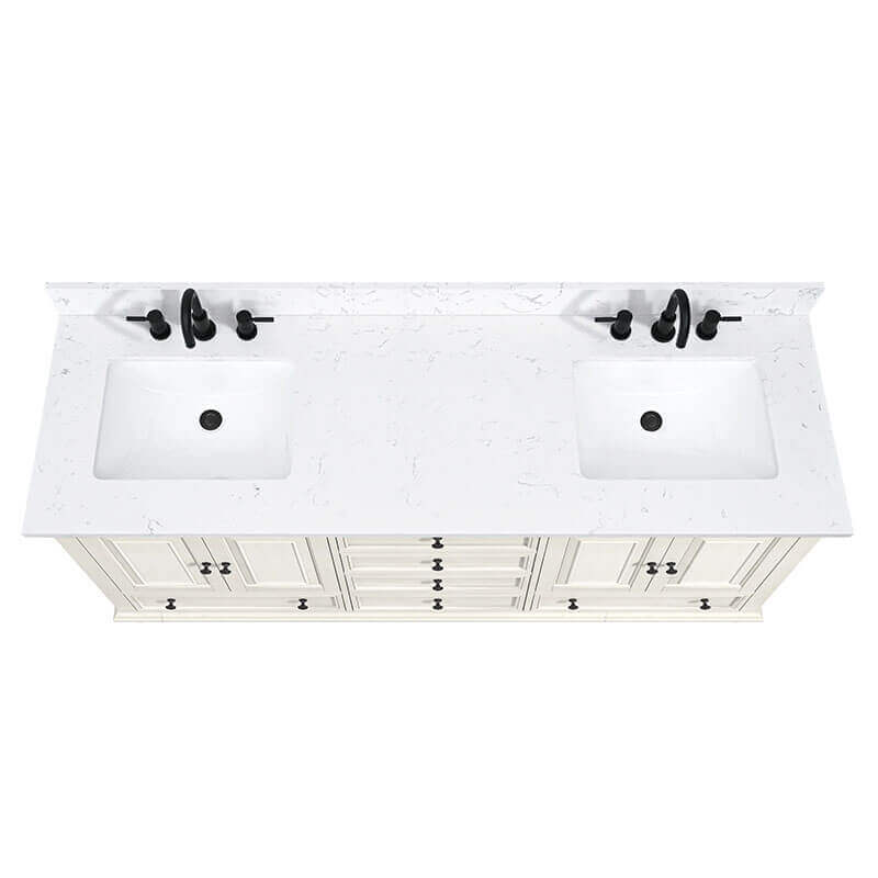 Thompson 72 Inch Double Vanity French White in Cala White Engineered Stone