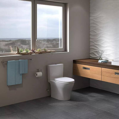 toto aquia iv two piece toilet 1.28 gpf 0.9 gpf universal height corner view lifestyle