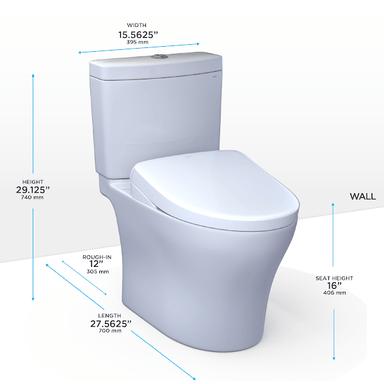 TOTO Bidet Toilet Combo TOTO Aquia IV Washlet+ S7A Two-Piece Toilet - 1.28 GPF & 0.9 GPF