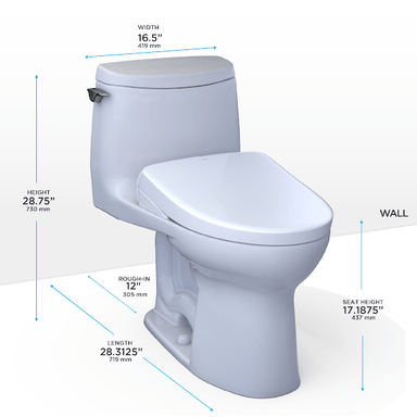 TOTO Bidet Toilet Combo TOTO UltraMax II 1G Washlet + S7 One-Piece 1.0 GPF