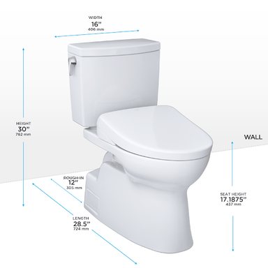 TOTO Bidet Toilet Combo TOTO Vespin II 1G Washlet + S7 Two-Piece 1.0 GPF