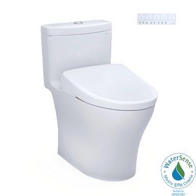 TOTO Bidet Toilet Combo TOTO® WASHLET®+ Aquia® IV One-Piece Elongated Dual Flush 1.28 and 0.9 GPF Toilet with Auto Flush S7A Contemporary Bidet Seat, Cotton White