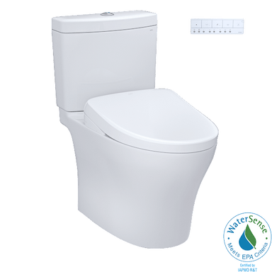 TOTO Bidet Toilet Combo TOTO® Washlet®+ Aquia® IV Two-Piece Elongated Dual Flush 1.28 and 0.9 GPF Toilet with Auto Flush S7 Contemporary Bidet Seat, Cotton White - MW4464726CEMGNA#01