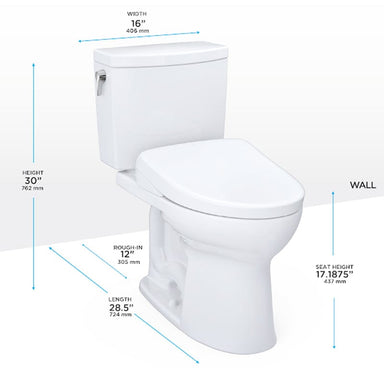 TOTO Drake II 1G Washlet + S7 Two-Piece Dimensions