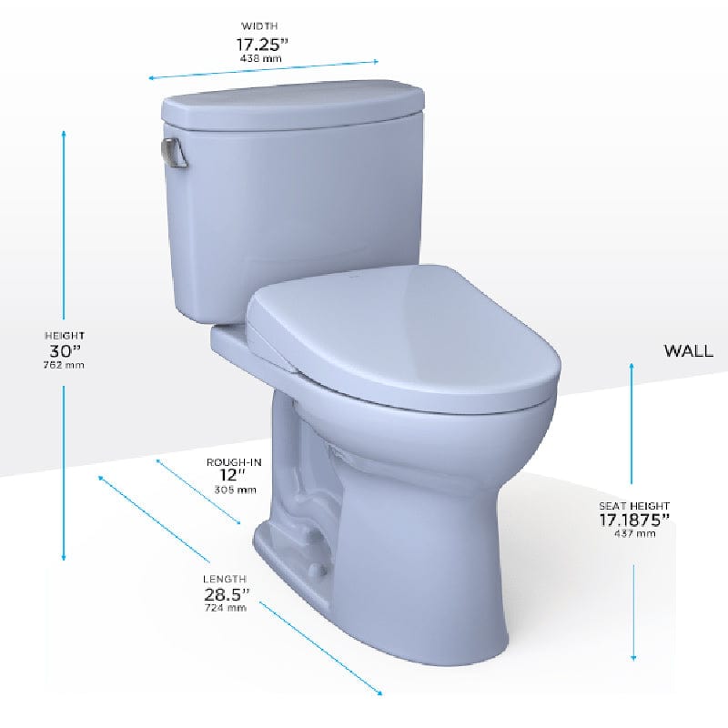 TOTO Drake II Washlet + S7 Two-Piece Dimensions