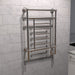 Traditional Model T-2536 8 Bar Hardwired Towel Warmer Brushed Nickel Corner View Bathroom Set Up