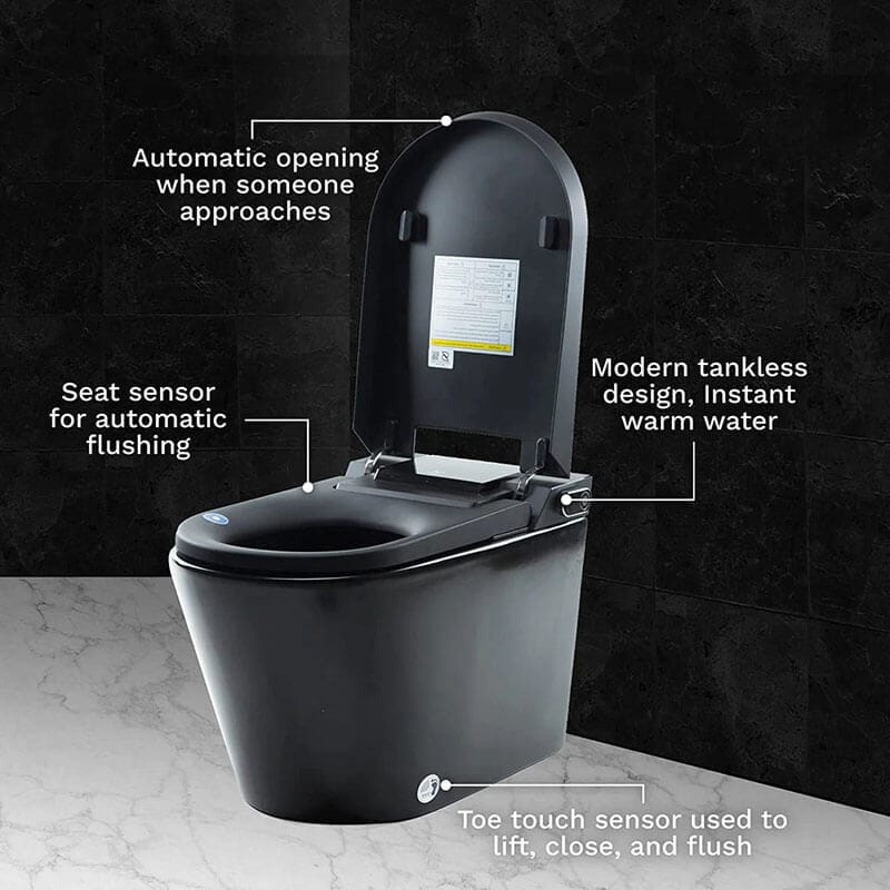Trone Nobelet STCM1.MB Elongated Matte Black Luxury Toilet with ToeTouch Functions