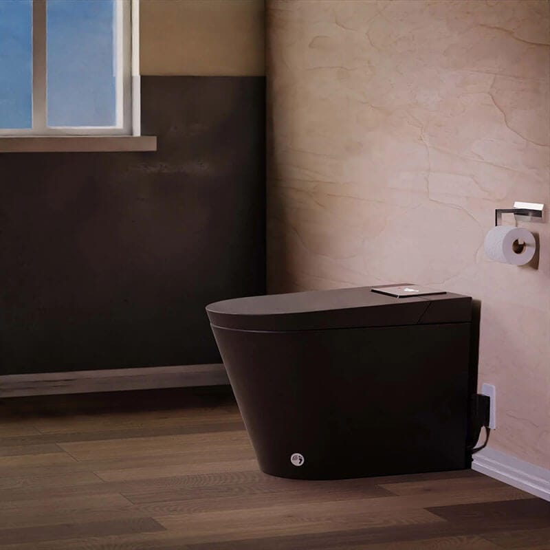 Trone Nobelet STCM1.MB Elongated Matte Black Luxury Toilet with ToeTouch Illuminated Multifunction Control Panel Close Lid