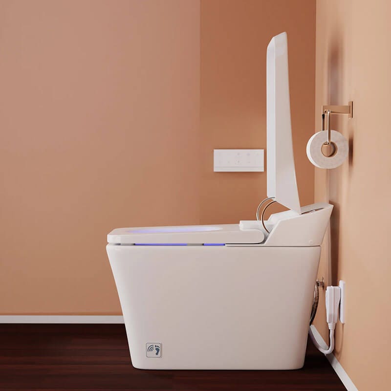 Trone Tahum STCH Smart Bidet Toilet with ToeTouch Auto Open White Side View Open Lid