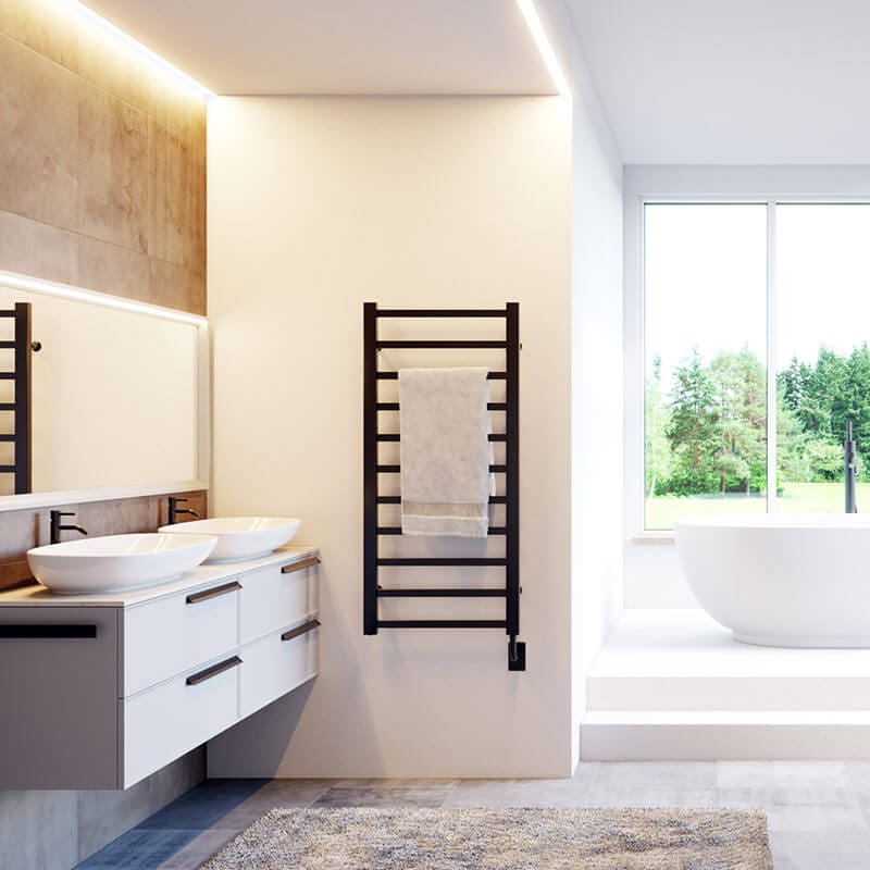 Tuzio Milano 19.5 X 50.5 Inch Towel Warmer Matte Black Front View