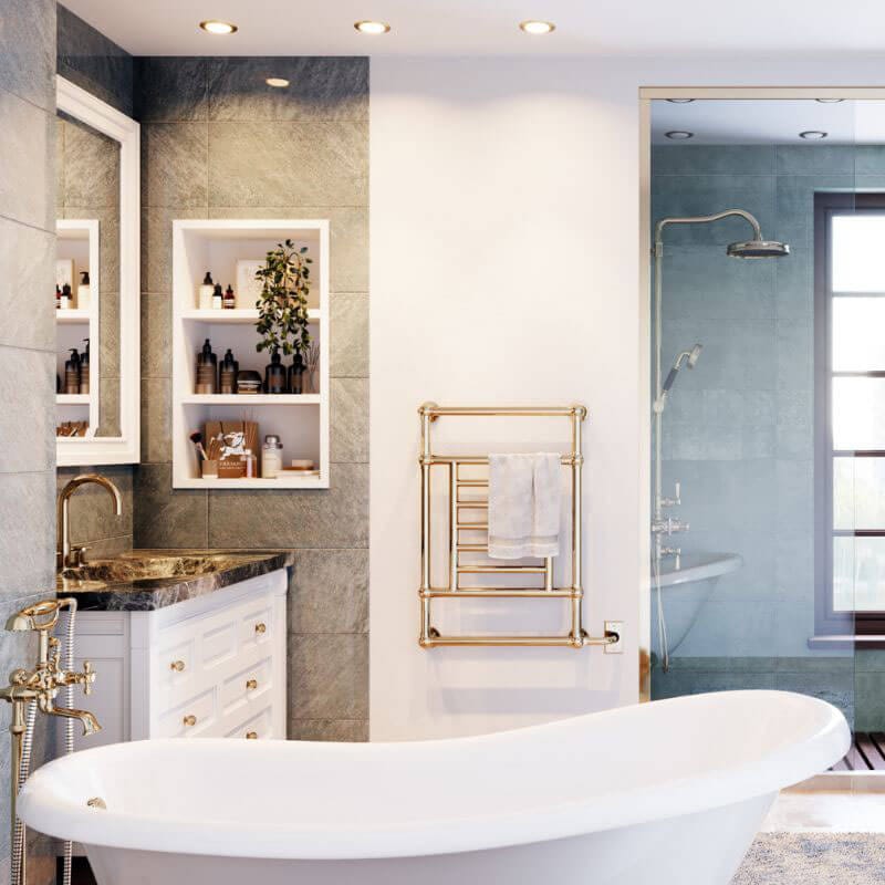 Tuzio Thames 23.5 X 34.5 Wall Mounted Towel Warmer Unlacquered Brass Font View