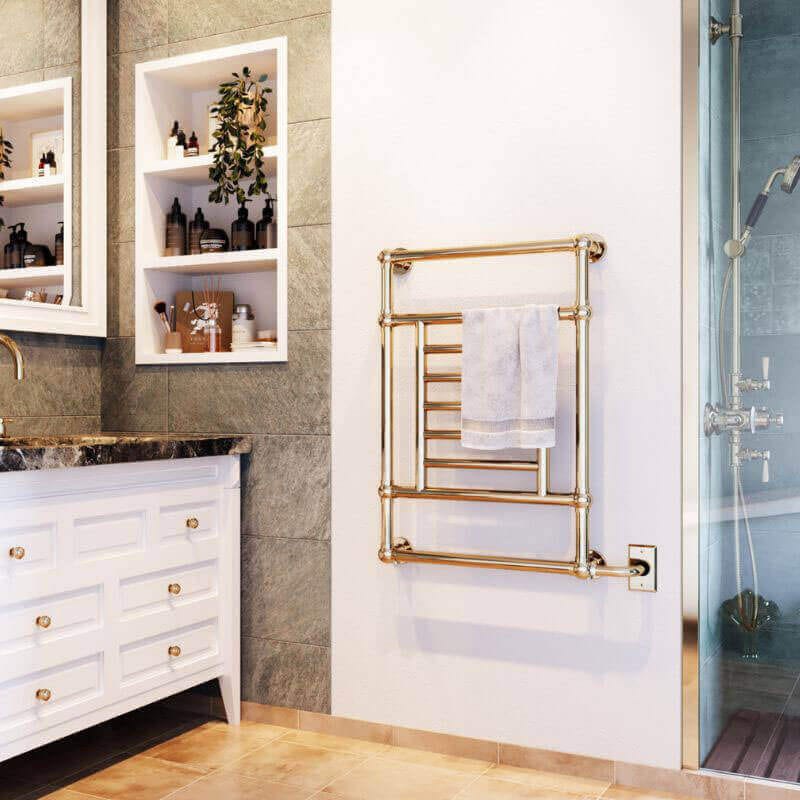 Tuzio Thames 23.5 X 38 Towel Warmer Unlacquered Brass Side View