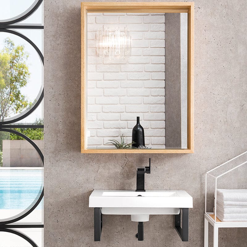 Two Boston 15.25" Wall Brackets in Matte Black With 20" White Glossy Composite Stone Top Front View