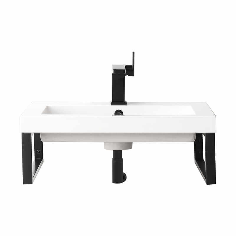 Two Boston 18 Inch Wall Brackets in Matte Black With 23.6" White Glossy Composite Stone Top