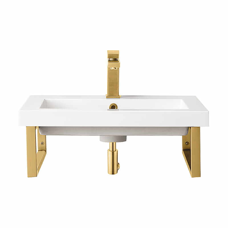 Two Boston 18 Inch Wall Brackets in Radiant Gold With 23.6" White Glossy Composite Stone Top