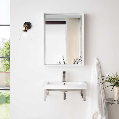 two boston 18" wall brackets in brushed nickel with 23.6" white glossy composite stone top front view