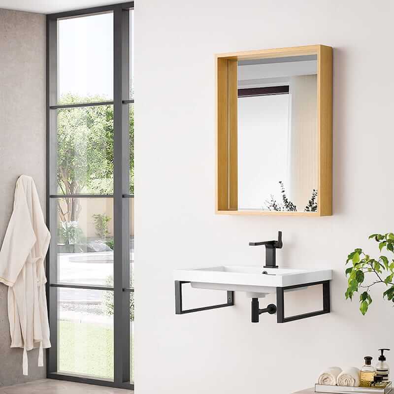 Two Boston 18" Wall Brackets in Matte Black With 23.6" White Glossy Composite Stone Top Corner View