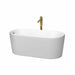 Ursula 59" Freestanding Acrylic Matte White Bathtub Polished Chrome Trim and Brushed Gold Faucet Top Front View