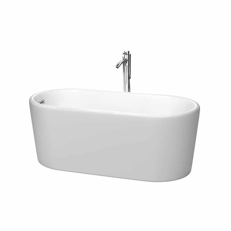 Ursula 59" Freestanding Acrylic Matte White Bathtub With Polished Chrome Trim Top Front View