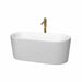 Ursula 59" Freestanding Acrylic Matte White Bathtub With Shiny White Trim and Brushed Gold Faucet Top Front View