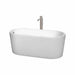 Ursula 59" Freestanding Acrylic White Bathtub With Brushed Nickel Trim With Faucet Top Front View