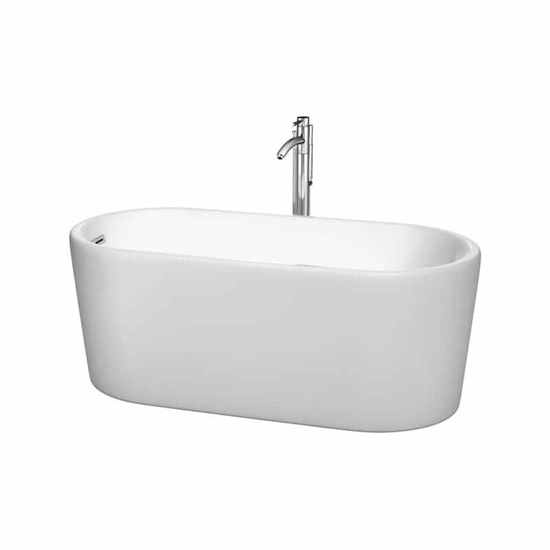 Ursula 59" Freestanding Acrylic White Bathtub With Polished Chrome Trim Top Front View