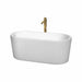 Ursula 59" Freestanding Acrylic White Bathtub With Shiny White Trim and Brushed Gold Faucet Top Front View