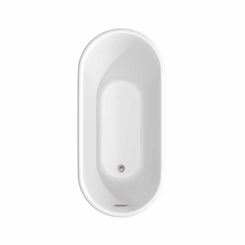 Ursula 59 Inch Freestanding Acrylic Matte White Bathtub With Brushed Nickel Trim No Faucet Top View