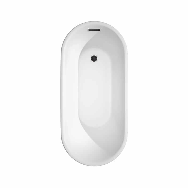 Ursula 59 Inch Freestanding Acrylic White Bathtub With Matte Black Trim No Faucet Top View